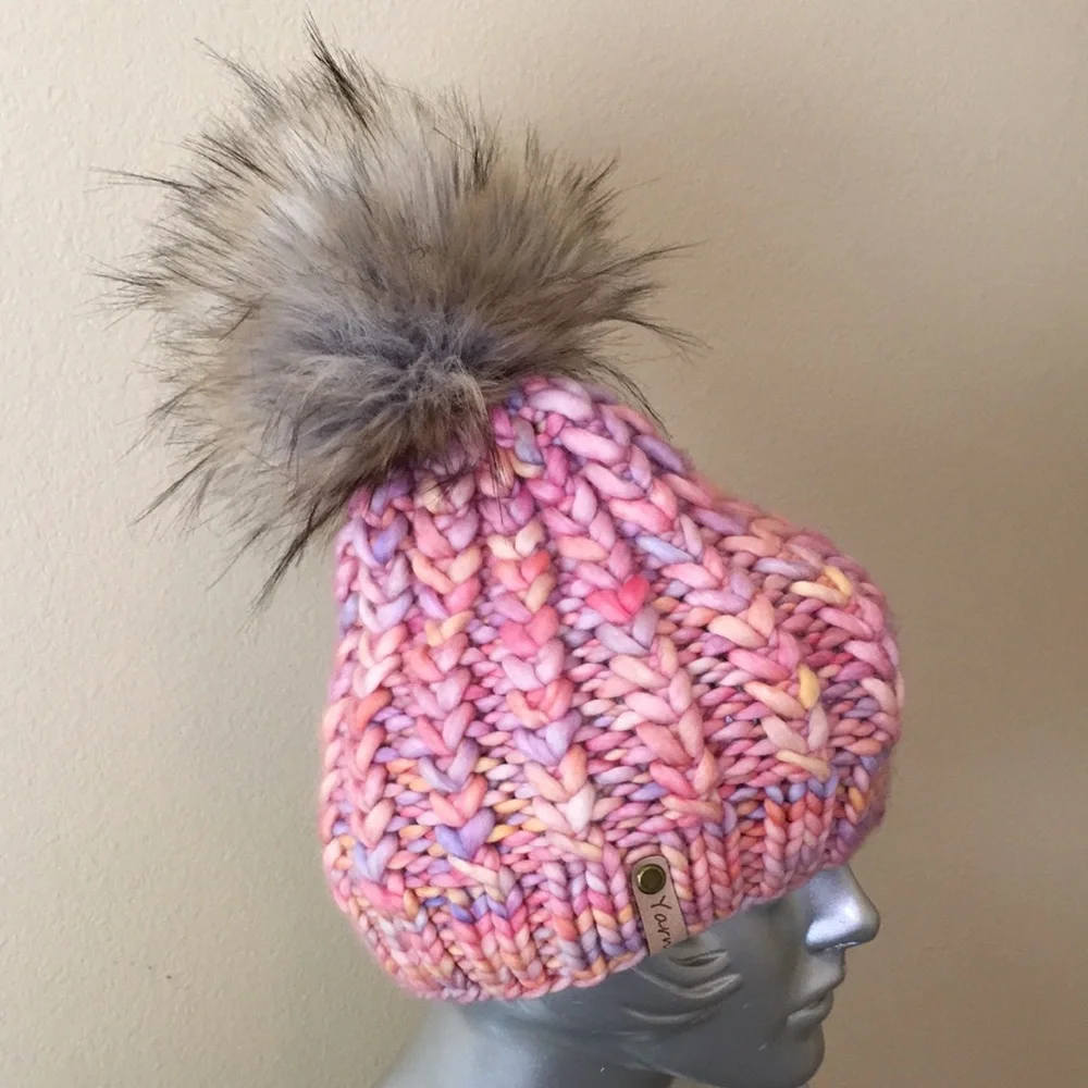 Hand knit Merino Wool Beanie Hat